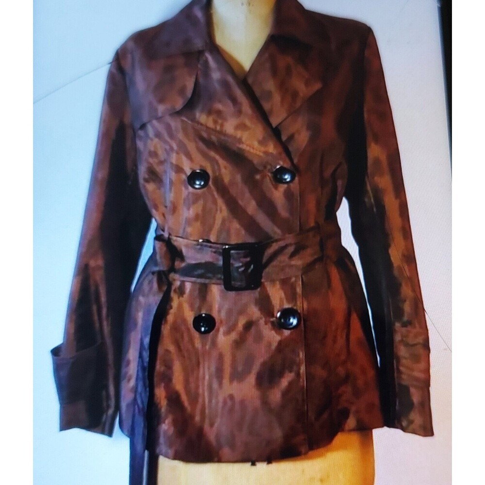 Scott Taylor Jacket Trench Coat,Women S,brown Copper,Leopard,Belted,15.5 Inch Of